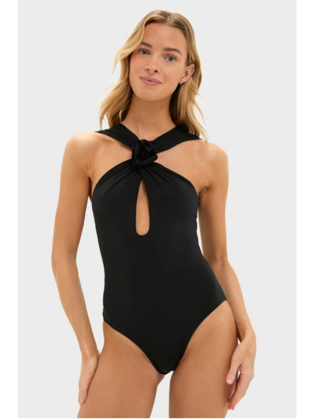 New MAYGEL CORONEL Black Sole One Piece Swimsuit 3D Floral Criss Cross OS S/M/L